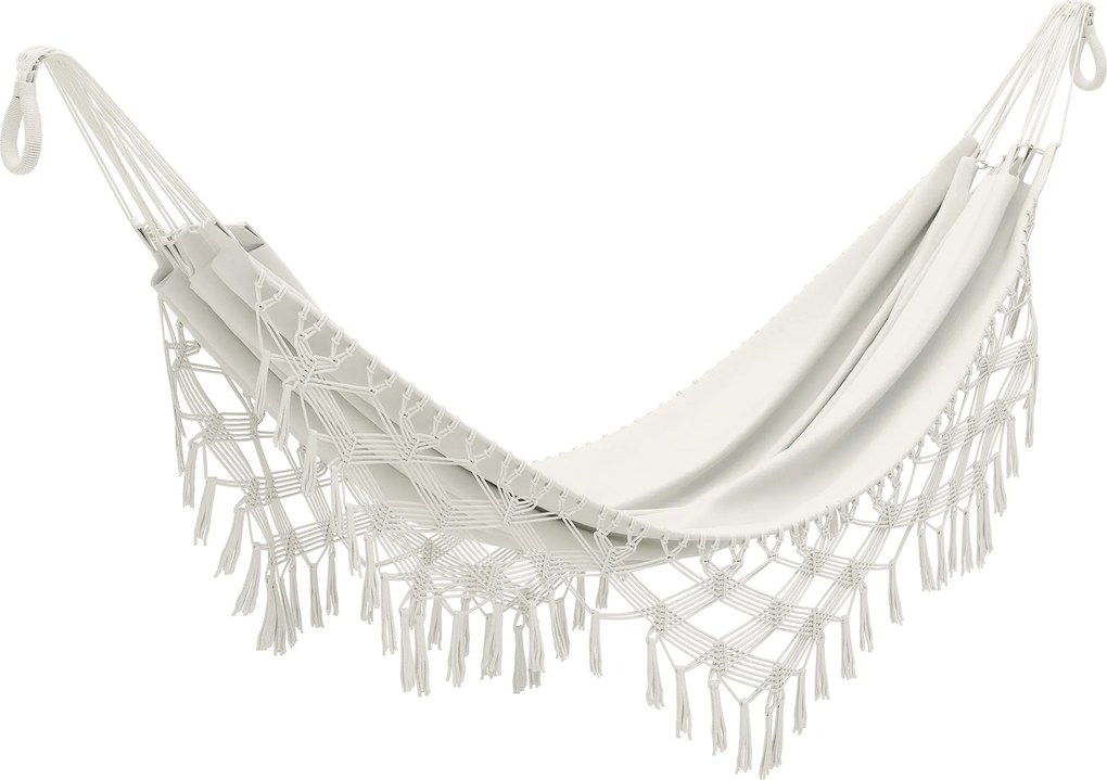 Outsunny Hamac Exterior Boem, Hamac de grădină Suspendat cu Franjuri și Sac de Transport extra-larg 288 x 150 cm, Bej | Aosom Romania