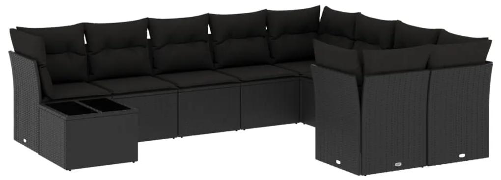 3250024 vidaXL Set canapele de grădină cu perne, 10 piese, negru, poliratan