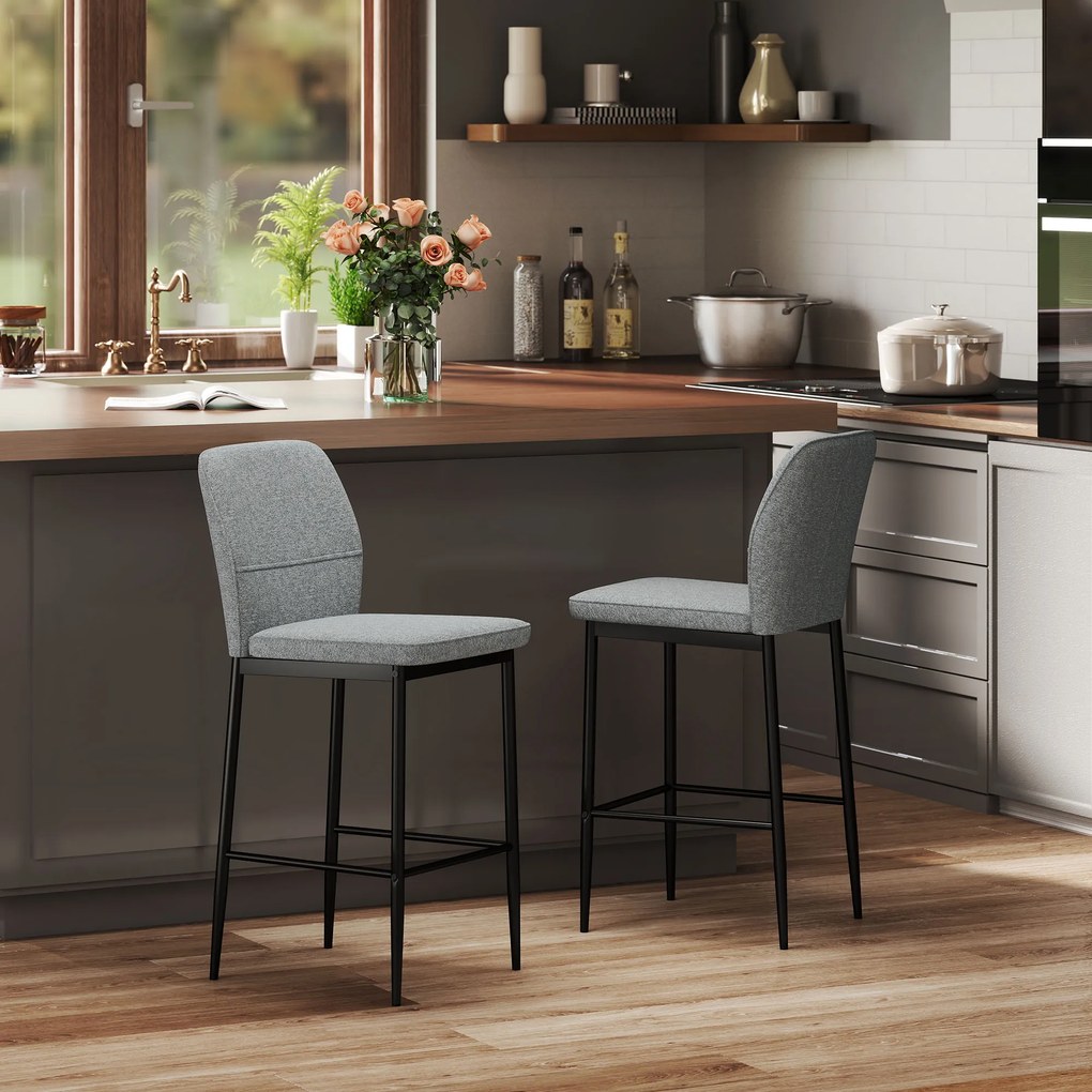 HOMCOM Set de 2 Scaune de Bar cu Spătar, 41x52x97 cm, Gri | Aosom Romania