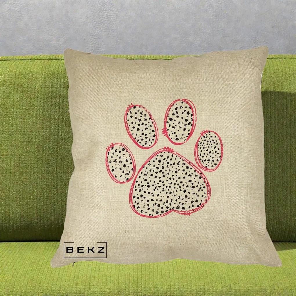 Perna Personalizata Labuta Dalmatian Roz Neon, 40x40 cm, Crem, Husa Detasabila, Perna Inclusa, BEKZ®