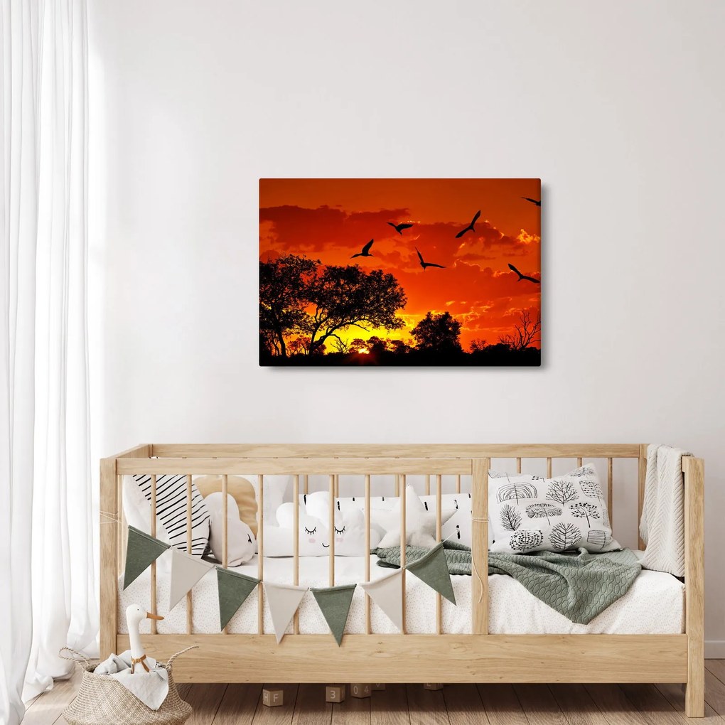 Tablou cu păsări în apus de soare (90x60 cm)