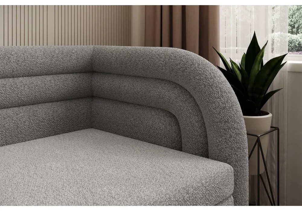 Canapea gri extensibilă/cu spațiu de depozitare cu tapițerie din țesătură bouclé cu colț pe partea dreaptă 223 cm Fabillo – ELTAP