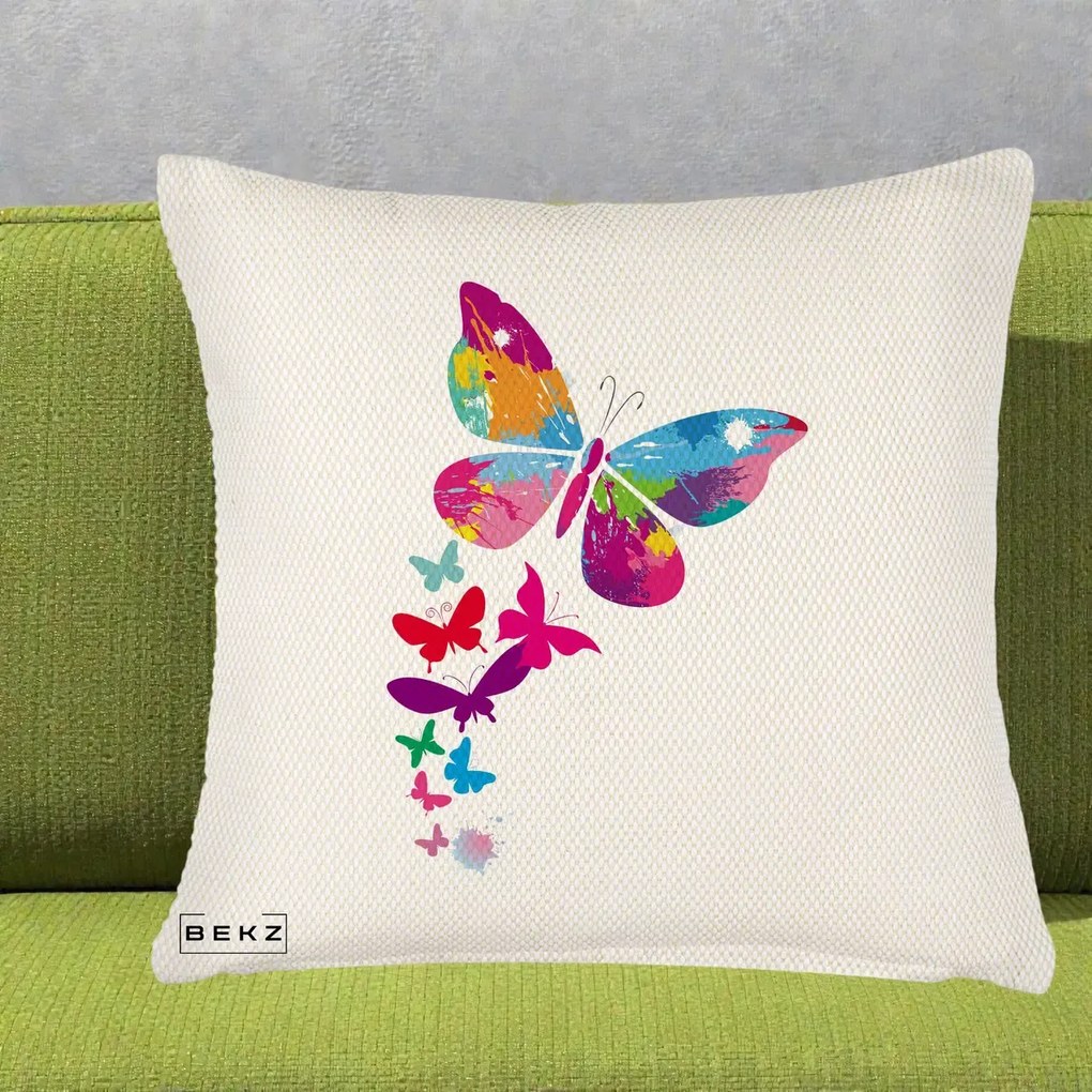 Perna Decorativa Fluturi Splash, 40x40 cm, Crem Reliefat, Husa Detasabila, Perna Inclusa, BEKZ®