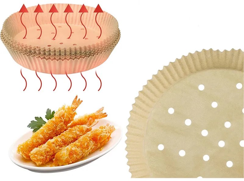 Set 100 forme din hartie Air Fryer Beper C103ACC001, Diametru 20 cm, Hartie de copt, Biodegradabile, Maro