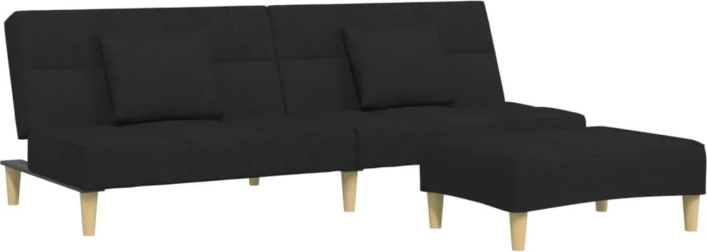 vidaXL Canapea extensibilă cu taburet, 2 locuri, negru, textil