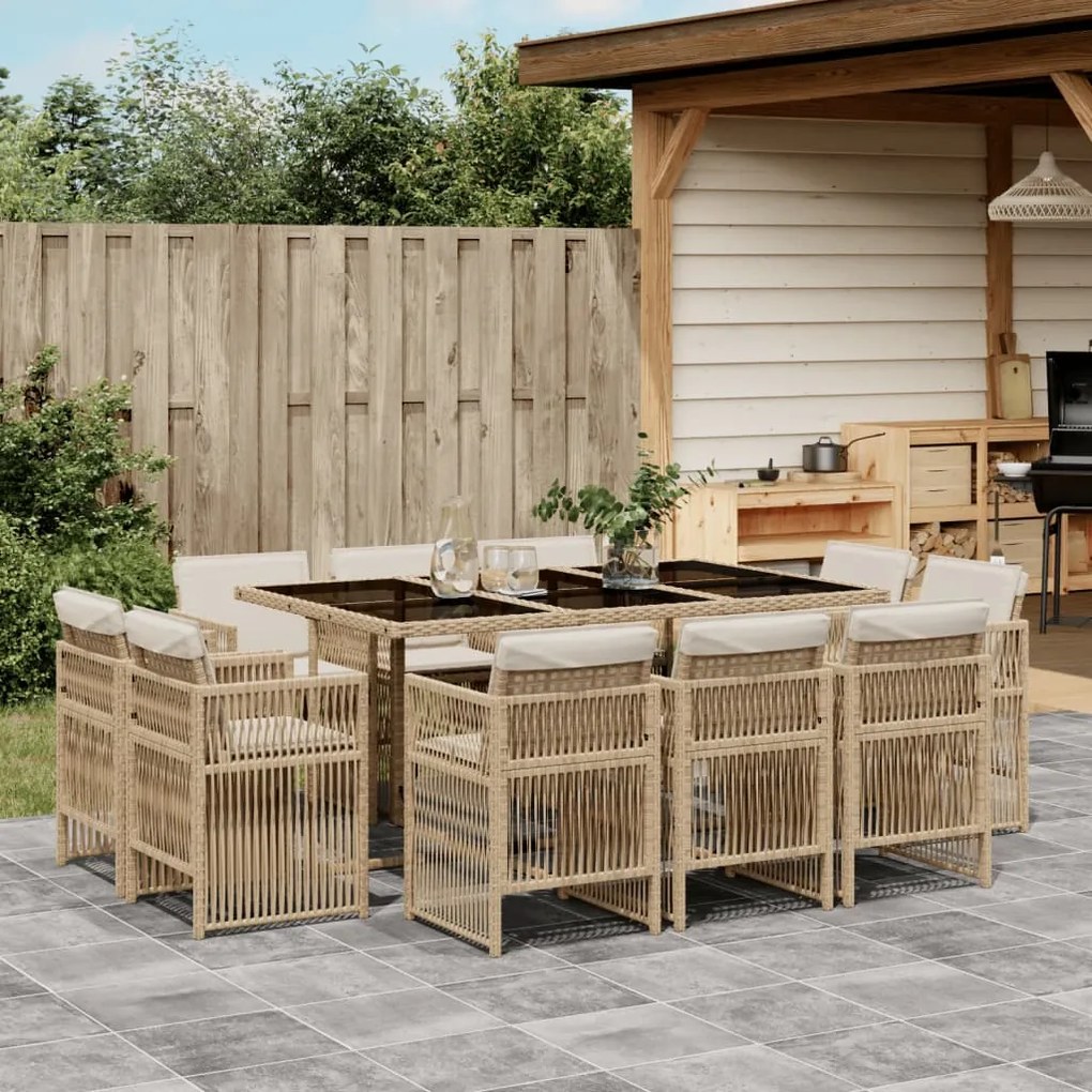 vidaXL Set mobilier de grădină cu perne, 11 piese, bej, poliratan