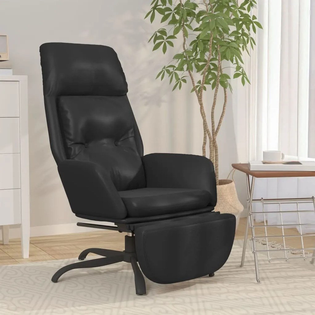 3097748 vidaXL Scaun de relaxare cu taburet, negru lucios, piele artificială