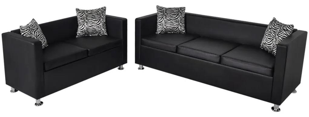vidaXL Set canapele 3 locuri și 2 locuri, negru, piele artificială