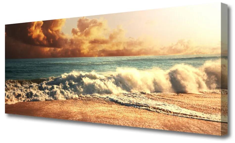 Tablou pe panza canvas Ocean Beach Peisaj Alb Albastru Galben Maro