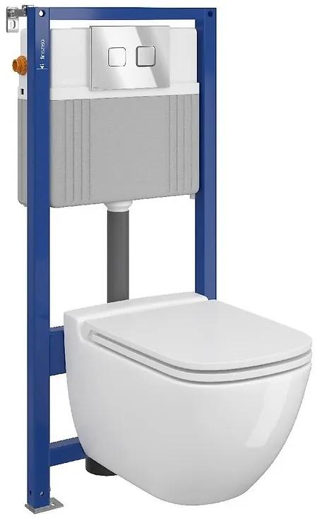 Set vas wc suspendat Caspia cu capac soft close, rezervor incastrat pneumatic Aqua 52 si clapeta crom lucios