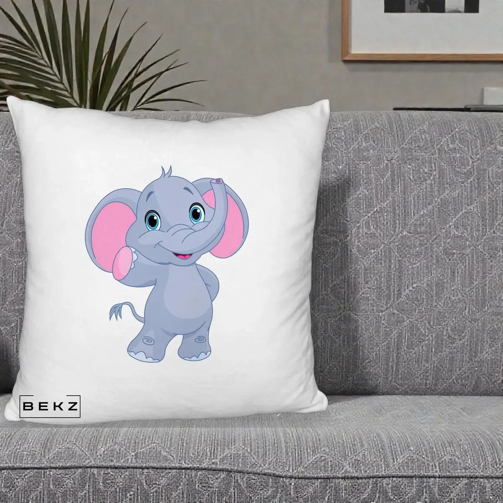 Perna Decorativa Pui de Elefant Kawaii, 40x40 cm, Alb Pufos, Husa Detasabila, Perna Inclusa, BEKZ®