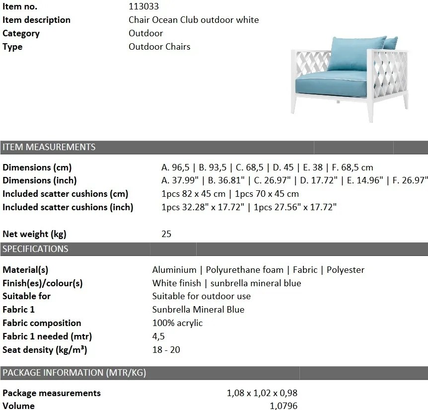 Fotoliu pentru interior si exterior Ocean Club, alb 113033 HZ