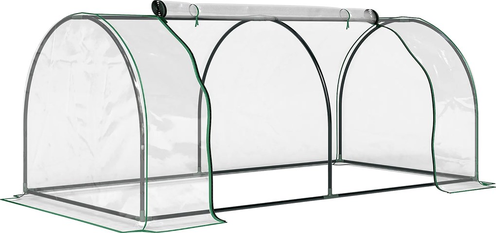 Outsunny Tunel de oțel pentru grădină cu seră și capac din PVC, 200x100x80 cm, transparent și verde | Aosom Romania