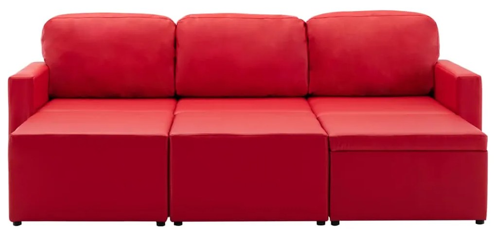 Canapea extensibila modulara, 3 locuri, rosu, piele ecologica Rosu