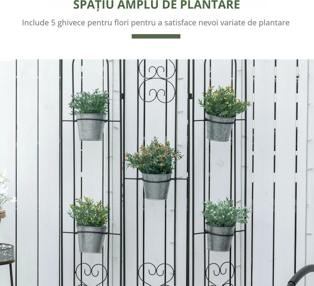 Outsunny Suport Compact pentru Plante, 5 Ghivece Incluse, Ideal pentru Spații Mici, Negru | Aosom Romania