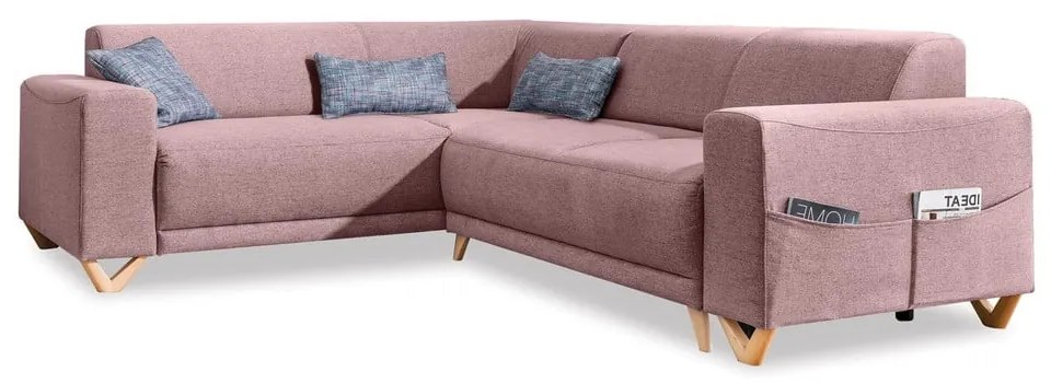 Colțar roz extensibil/cu spațiu de depozitare (cu colț pe partea stângă/în formă de ”L”) Classy Sophie – Miuform