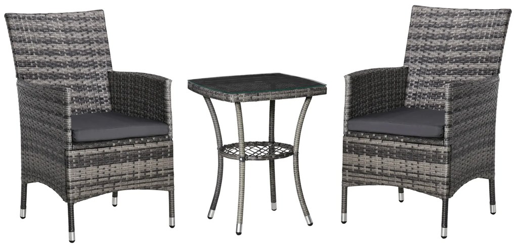 Set de mobilier de balcon Outsunny pentru 2 persoane, Set de scaune din ratan, Set de mobilier de grădină Polyrattan, Gri închis | Aosom Romania