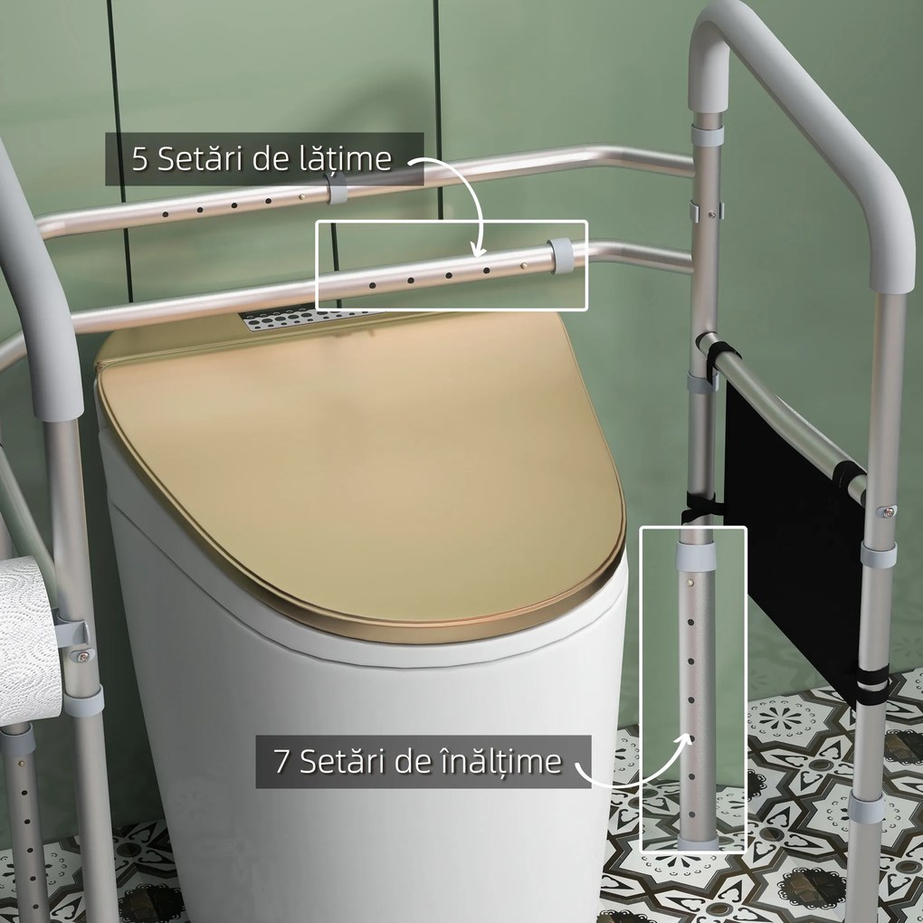 HOMCOM Cadru WC Reglabil, Cadru de Siguranță pentru Baie, cu Brațe și Ventuze, Accesoriu Baie | Aosom Romania