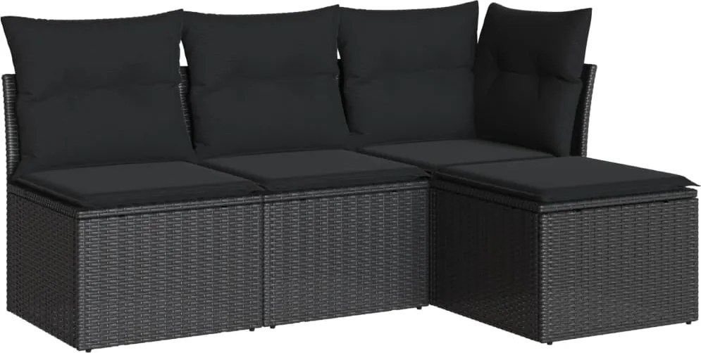 vidaXL Set mobilier de grădină cu perne, 4 piese, negru, poliratan
