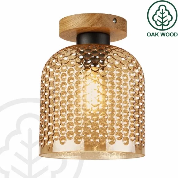 Plafonieră ROCCO WOOD 1xE27/15W/230V stejar/bej fumuriu Ø 18 cm