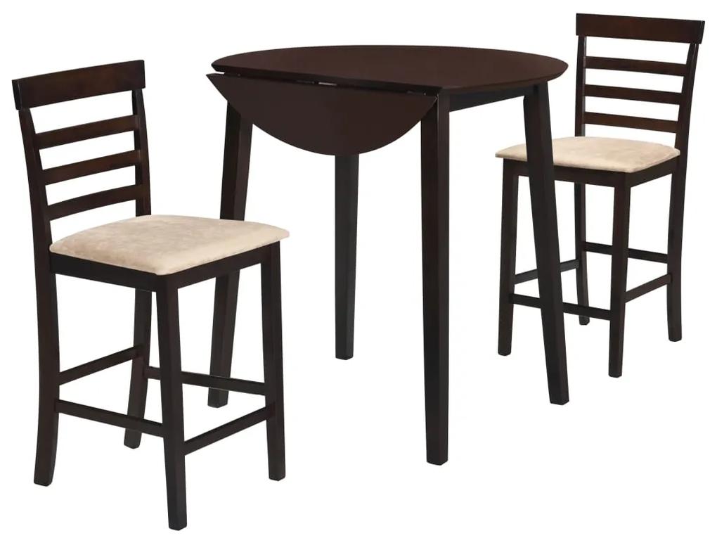 Set masa si scaune de bar, 3 piese, maro inchis, lemn masiv