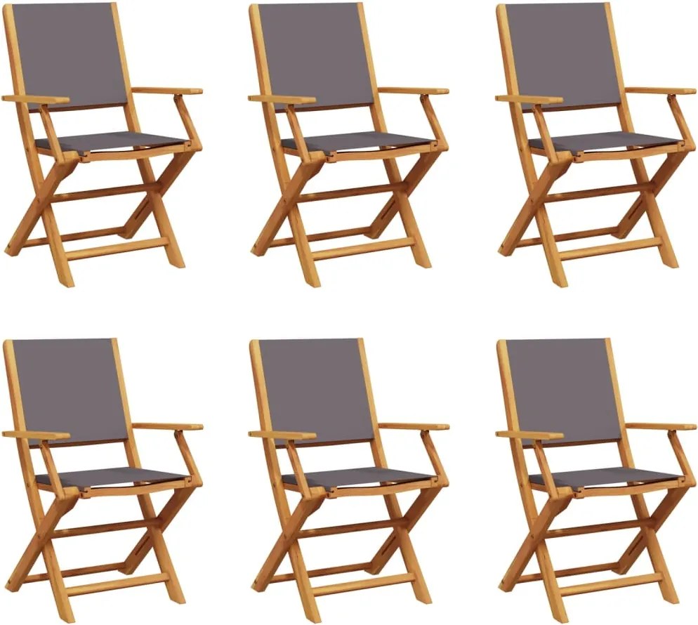 vidaXL Scaune de grădină pliabile 6 buc., textil antracit/lemn masiv