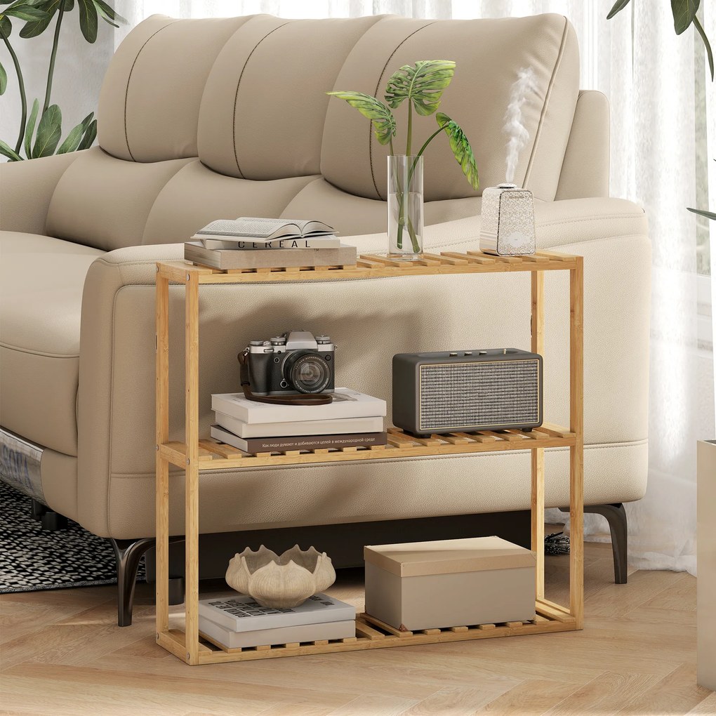 HOMCOM Etajeră din bambus ajustabilă, etajeră de baie cu 3 niveluri, 60 x 15 x 54 cm, efect de lemn natural | Aosom Romania