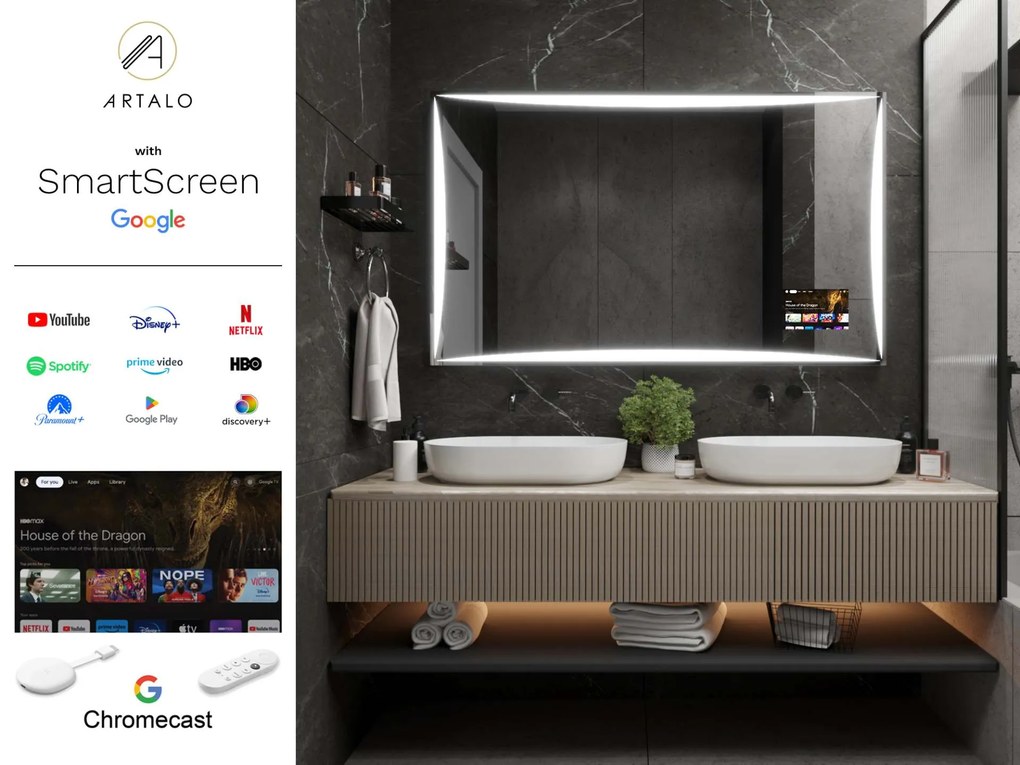 SMART oglindă LED cu iluminare M5 premium + SmartScreen with Google Chromecast
