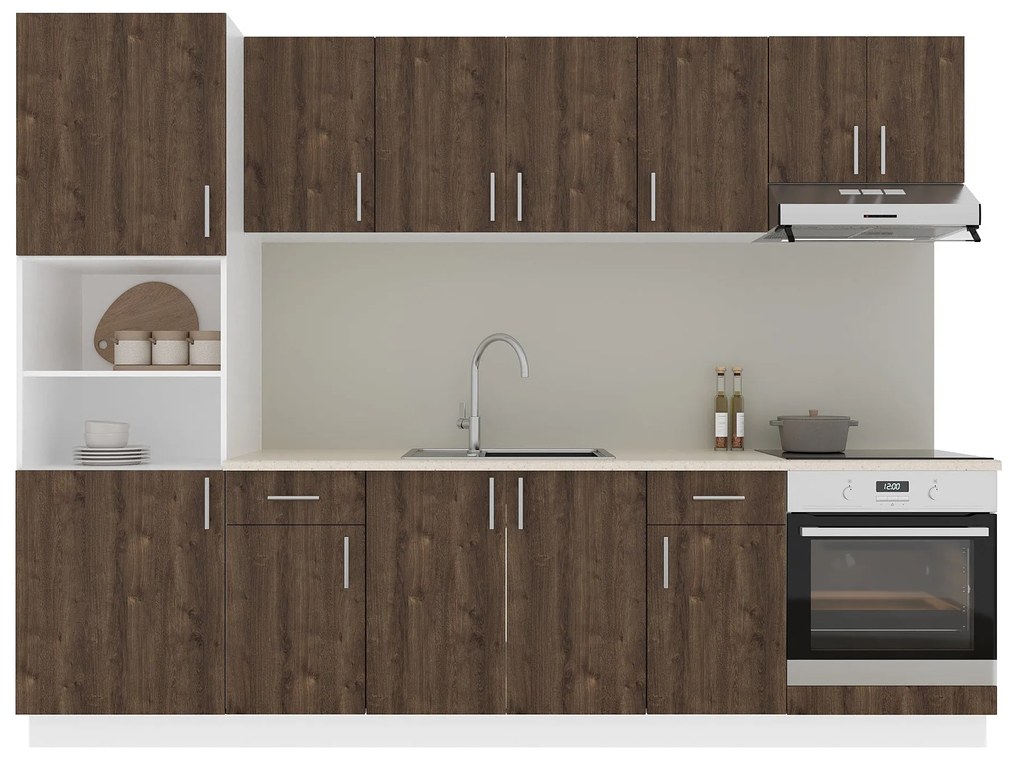 Set Bucatarie Karo V24, Stejar Bronz/Alb, Blat Thermo 28 mm, L 280 cm
