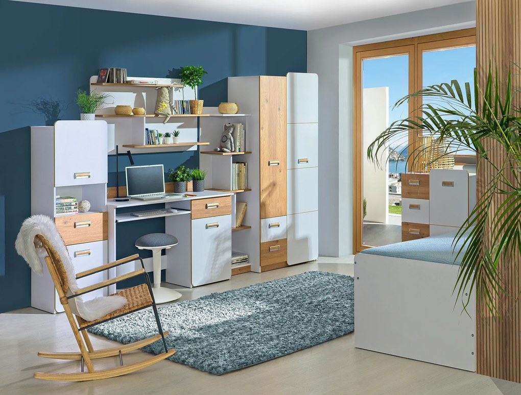 Sistem de rafturi Lavendon L8 (Stejar nash + alb lucios). Promo -6%. 1042038