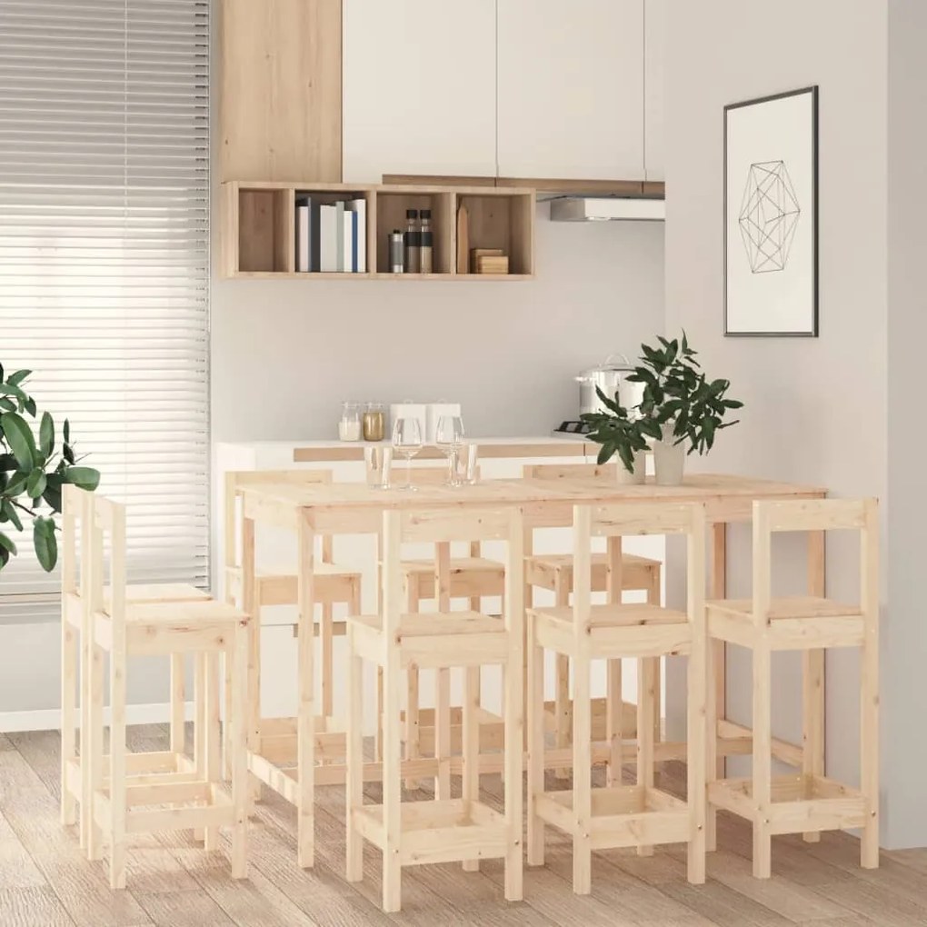 vidaXL Set mobilier de bar, 9 piese, lemn masiv de pin