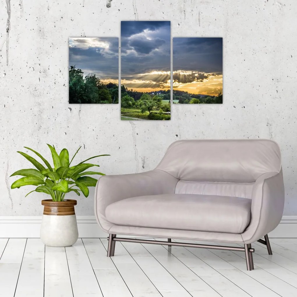 Tablou cu peisaj și raze de soare (90x60 cm)