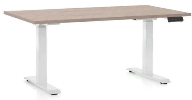 Masa inaltime reglabila OfficeTech C, 120 x 80 cm, bază albă, stejar