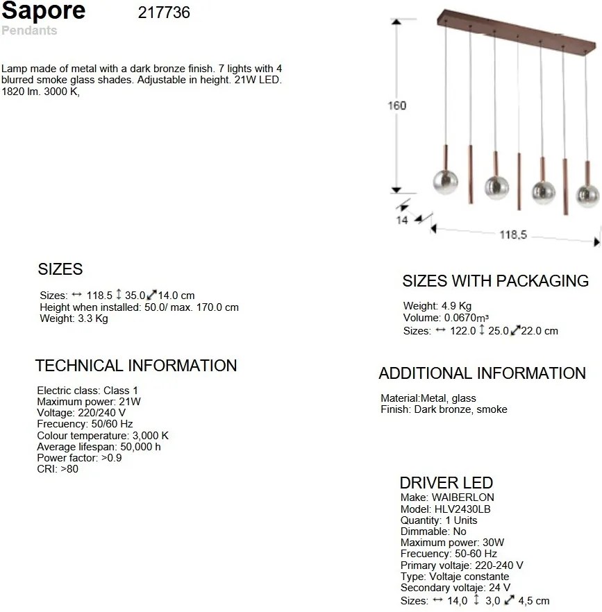 Lustra cu 7 pendule LED suspendate Sapore