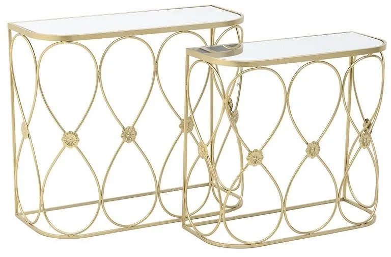 Set 2 console cu oglinda Golden Flowers din fier