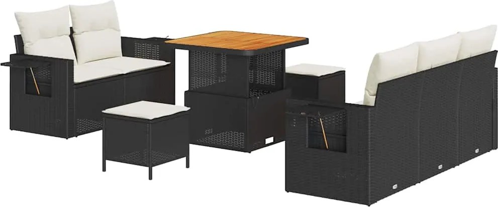 vidaXL Set de canapele pentru grădină 10 pcs Negru și Crem poliratan