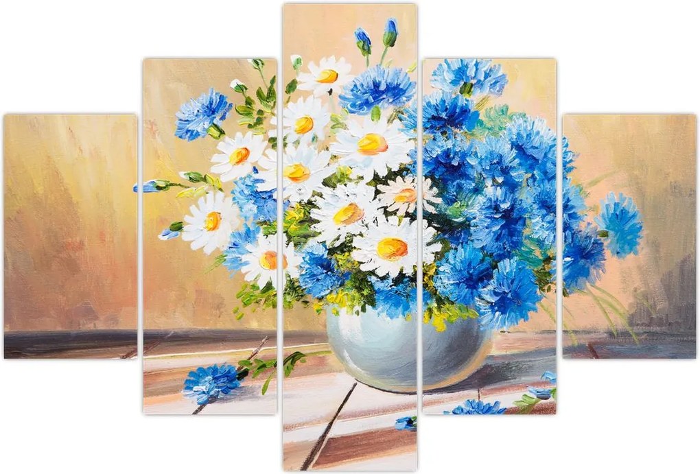 Tablou pictat cu vaza și flori (150x105 cm)