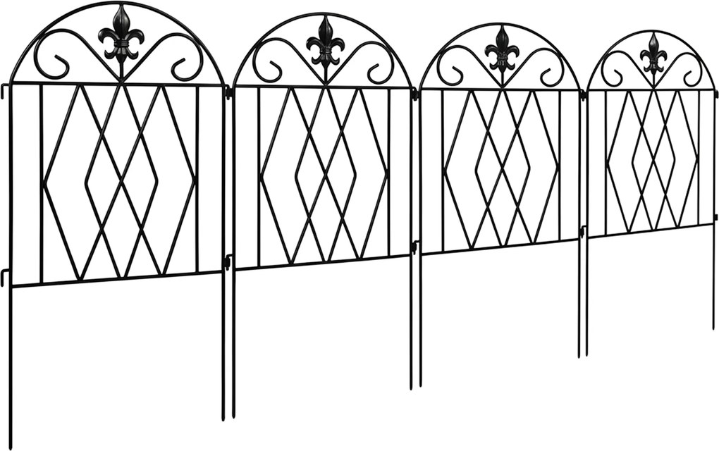 Outsunny Set de 4 garduri metalice de grădină 125x56 cm cu design arcuit, rezistente, ușor de instalat, pentru patio, gazon, negru | Aosom Romania