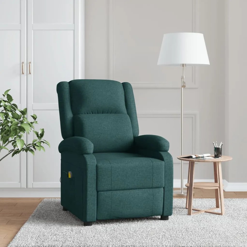 342432 vidaXL Fotoliu de masaj spătar aripi, verde închis, material textil