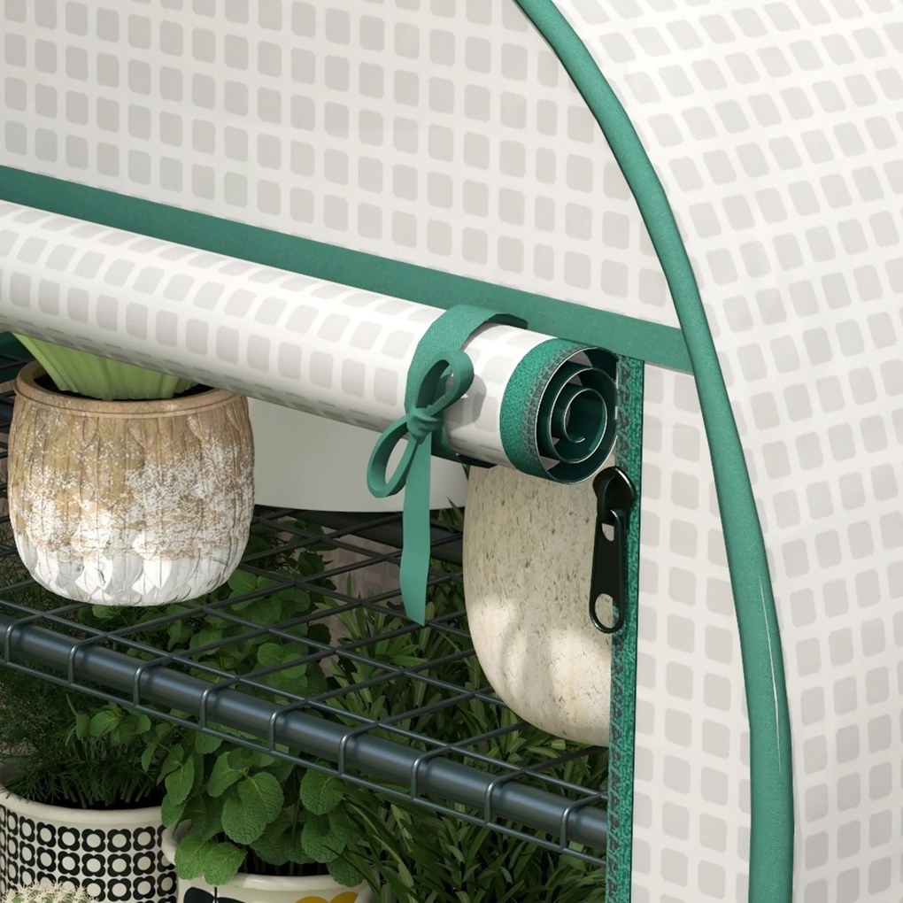 Outsunny Sera de Gradina cu Rafturi din Metal si Copertina din PE, Sera pentre Legume cu Usa Rulou 80x49x160cm, Verde | Aosom Romania