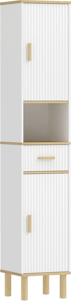 HOMCOM Coloană de baie îngustă cu rafturi reglabile, sertar, compartiment deschis 31,5x29,7x171,5 cm Alb | Aosom Romania