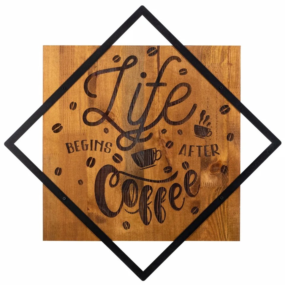 Accesoriu decorativ de perete din lemn Life begins after coffee