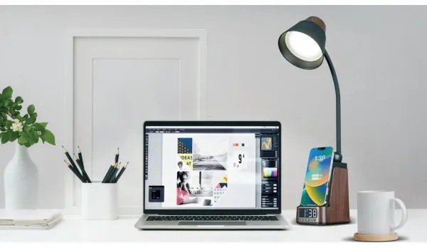 Immax 08999L - Lampă de birou LED+CCT cu dimmer, cu încărcare wireless QI, IDEAL LED/8W/230V, maro