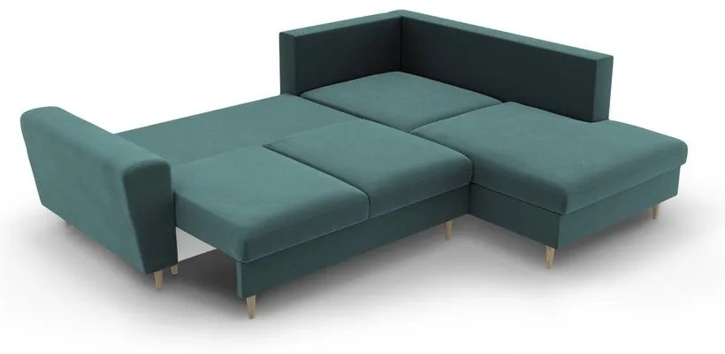 Colțar petrol extensibil, cu spațiu de depozitare cu tapițerie din catifea (cu colț pe partea dreaptă-în formă de ”L”) Kyoto – Cosmopolitan Design