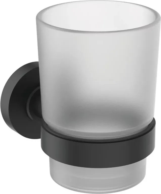 Suport periute de dinti Ideal Standard IOM negru mat cu pahar sticla mata