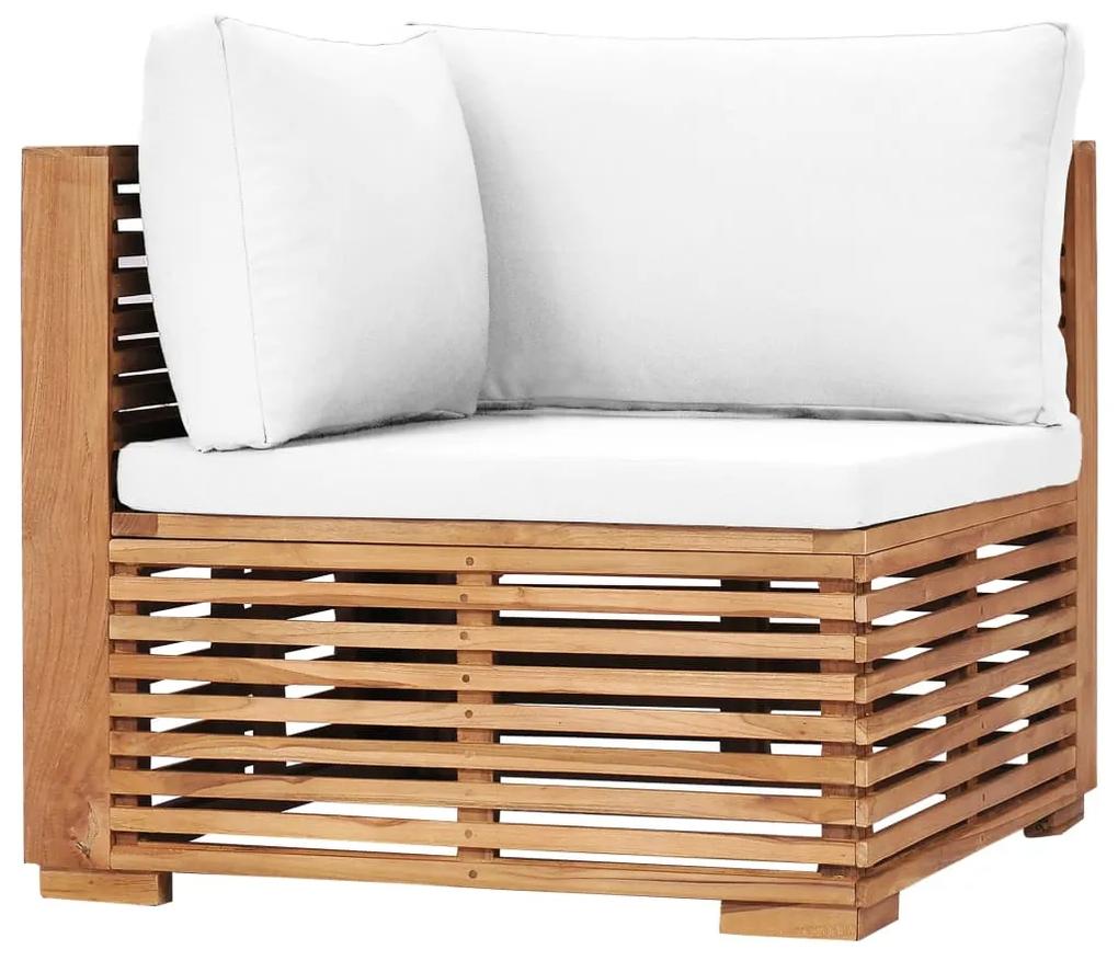 Canapea de gradina cu 4 locuri si perne, lemn masiv de tec Crem, 2x colt + 2x mijloc, 1