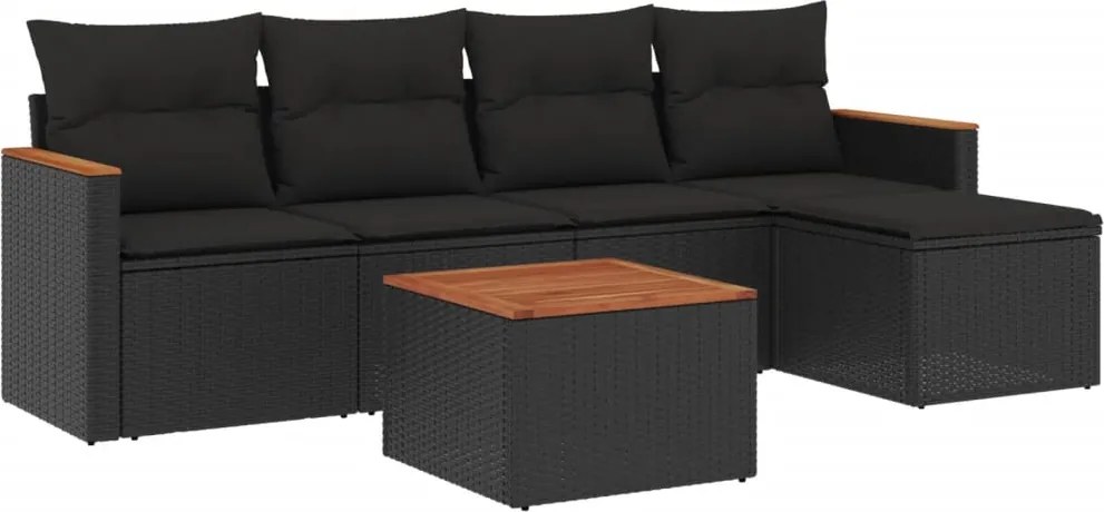 vidaXL Set mobilier de grădină cu perne, 6 piese, negru, poliratan