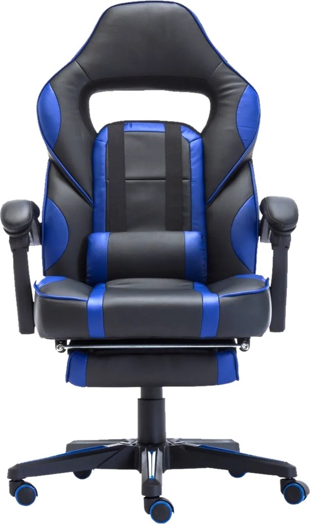 Scaun gaming cu masaj, suport picioare, funcție sezlong, SIG 8069M, Negru/Albastru