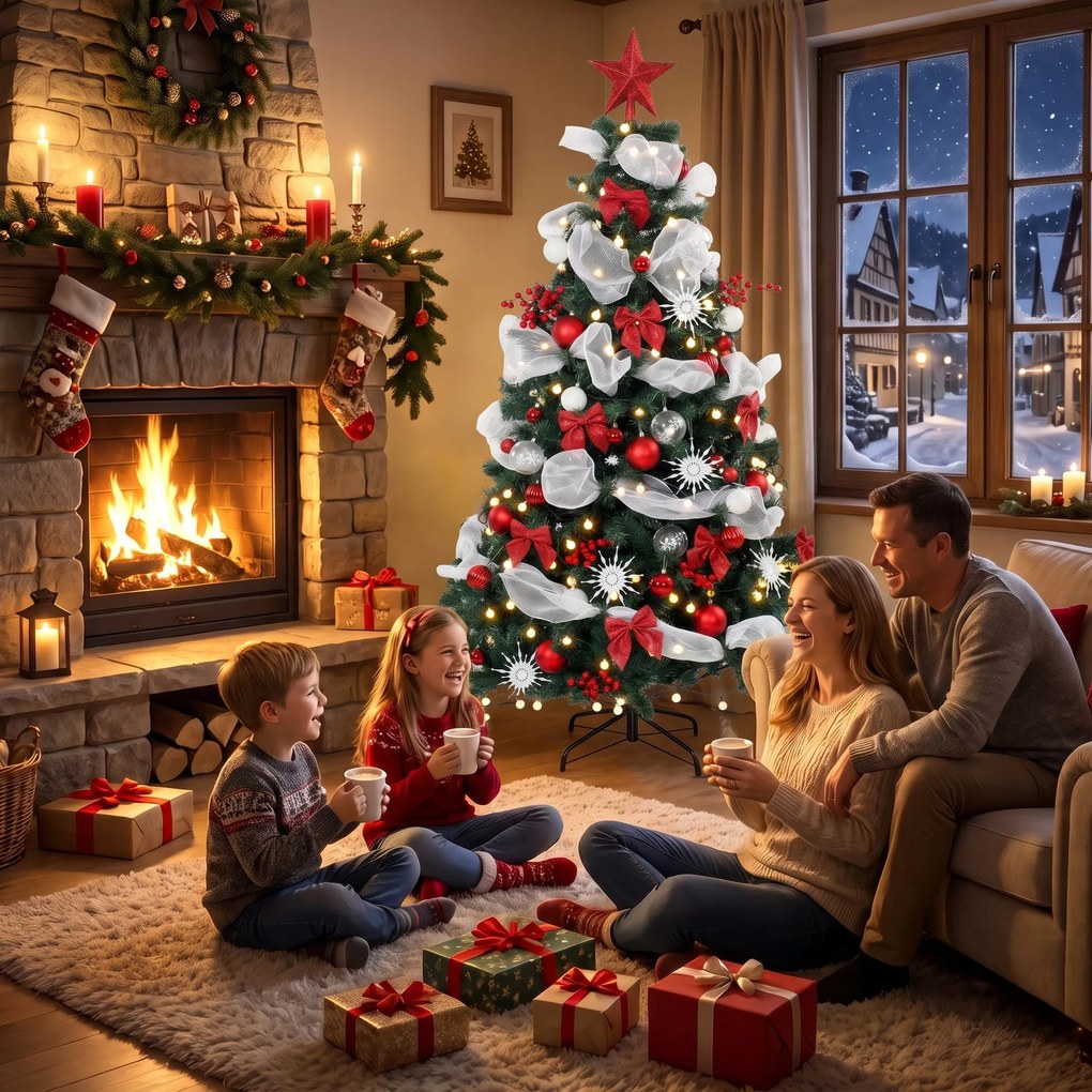 HOMCOM Brad Crăciun 180cm cu 200 LED-uri Telecomandă, 8 Moduri, 800 Ramuri | Aosom Romania