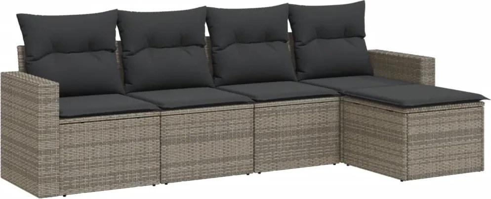 vidaXL Set canapea de grădină cu perne, 5 piese, gri, poliratan